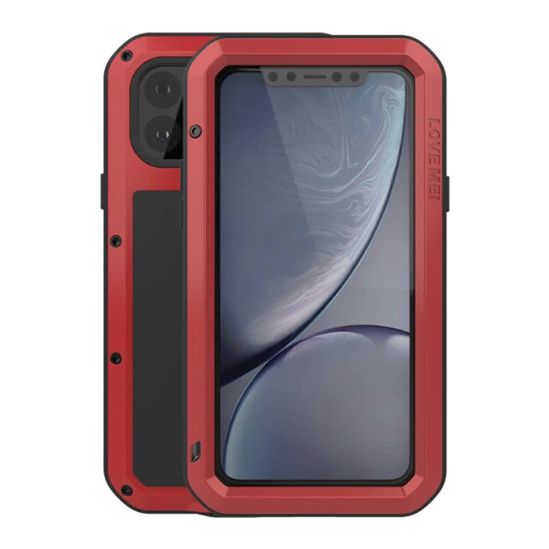 LOVE MEI Metal + Silicone Phone Case with Temepered Glass Film Shock-proof Drop-proof Cover for iPhone 11 Pro 5.8 inch - Red