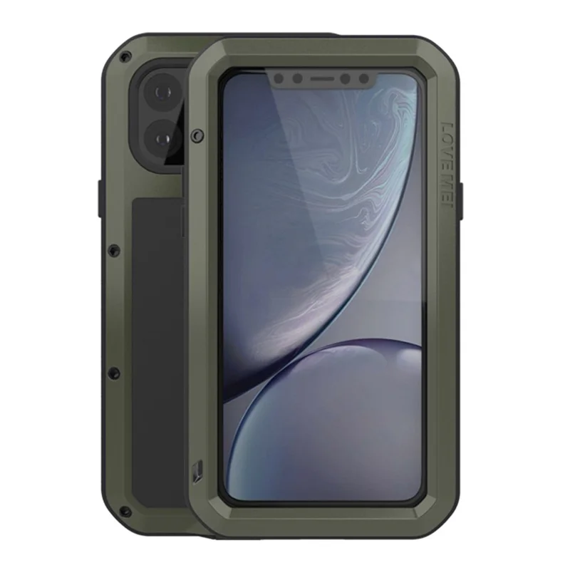 LOVE MEI Metal + Silicone Phone Case with Temepered Glass Film Shock-proof Drop-proof Cover for iPhone 11 Pro 5.8 inch - Army Green