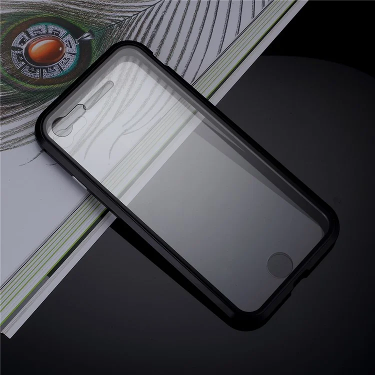 a Absorção Magnética de Instalação do Telefone Cobre a Moldura de Metal + Capa de Celular de Vidro de Dupla Face Para Iphone 8/7/SE (2020)/SE (2022) - Preto