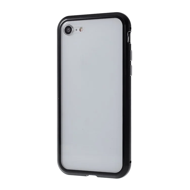 a Absorção Magnética de Instalação do Telefone Cobre a Moldura de Metal + Capa de Celular de Vidro de Dupla Face Para Iphone 8/7/SE (2020)/SE (2022) - Preto