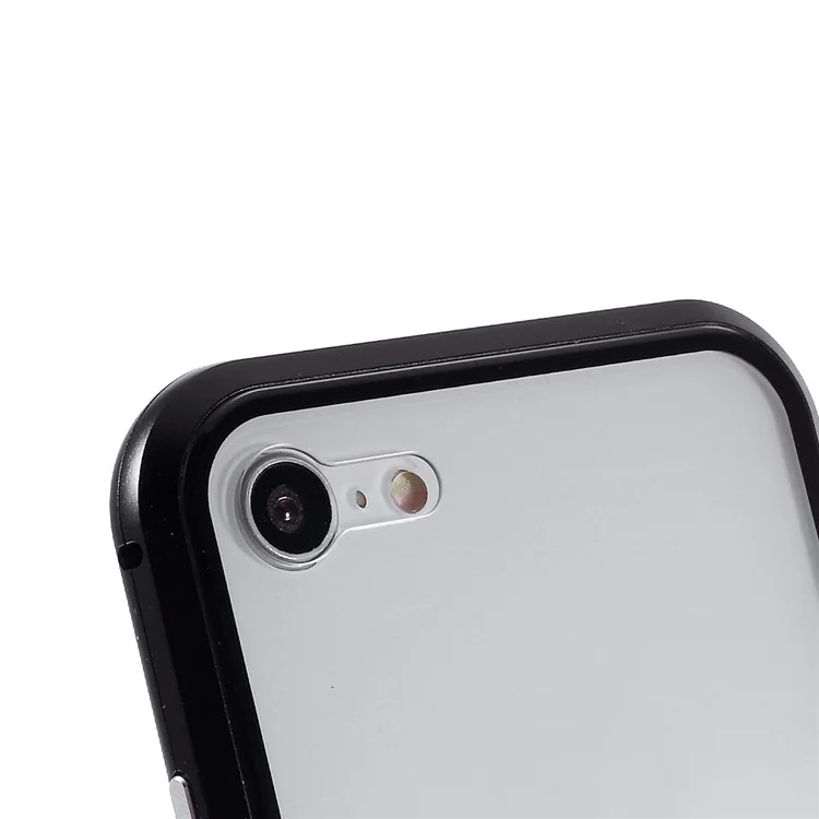 a Absorção Magnética de Instalação do Telefone Cobre a Moldura de Metal + Capa de Celular de Vidro de Dupla Face Para Iphone 8/7/SE (2020)/SE (2022) - Preto