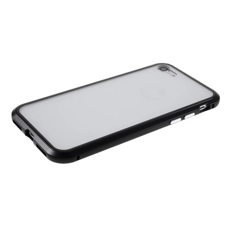 a Absorção Magnética de Instalação do Telefone Cobre a Moldura de Metal + Capa de Celular de Vidro de Dupla Face Para Iphone 8/7/SE (2020)/SE (2022) - Preto