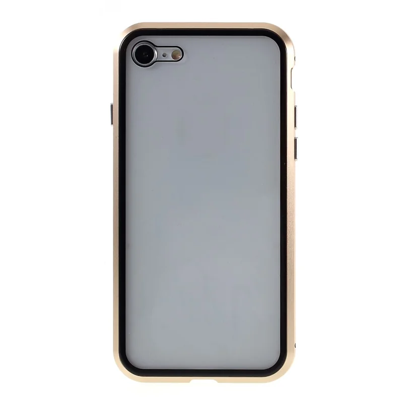 Magnetic Absorption Installation Phone Shell Covering Metal Frame + Dual-sided Tempered Glass Cell Phone Case for iPhone 8/7/SE (2020)/SE (2022) - Gold