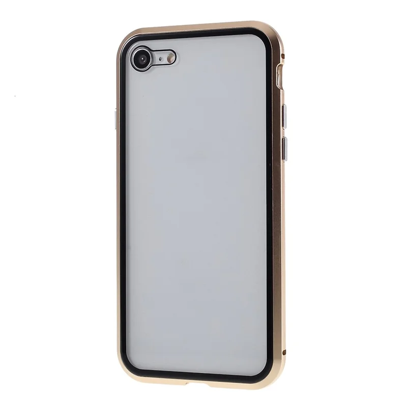 Magnetic Absorption Installation Phone Shell Covering Metal Frame + Dual-sided Tempered Glass Cell Phone Case for iPhone 8/7/SE (2020)/SE (2022) - Gold