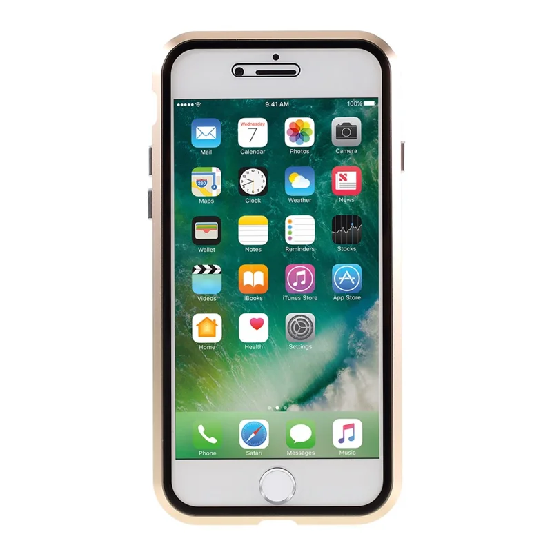 Magnetic Absorption Installation Phone Shell Covering Metal Frame + Dual-sided Tempered Glass Cell Phone Case for iPhone 8/7/SE (2020)/SE (2022) - Gold