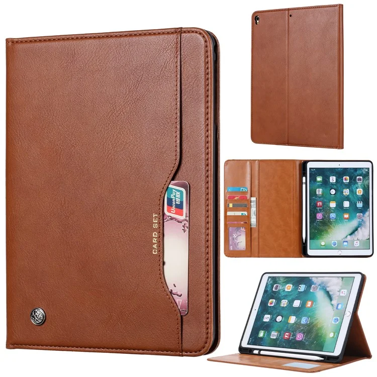 Auto-absorbed PU Leather Wallet Stand Tablet Case with Pen Slot for iPad 10.2 (2021)/(2020)/(2019) - Brown