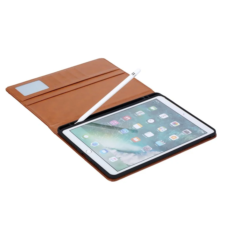 Auto-absorbed PU Leather Wallet Stand Tablet Case with Pen Slot for iPad 10.2 (2021)/(2020)/(2019) - Brown