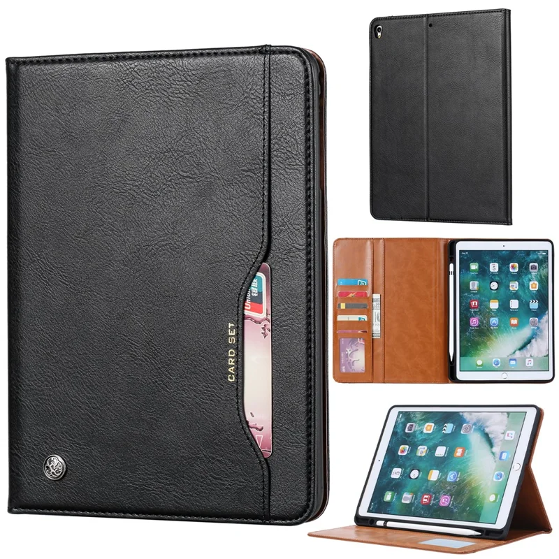 Auto-absorbed PU Leather Wallet Stand Tablet Case with Pen Slot for iPad 10.2 (2021)/(2020)/(2019) - Black