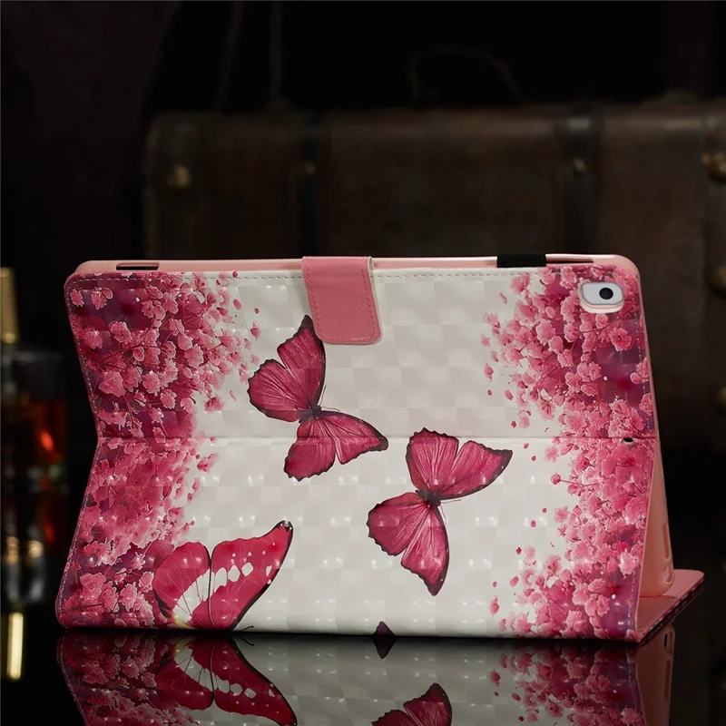 3D Pattern Printing PU Leather Stand Shell Tablet Case for iPad 10.2 (2021)/(2020)/(2019) - Red Butterflies