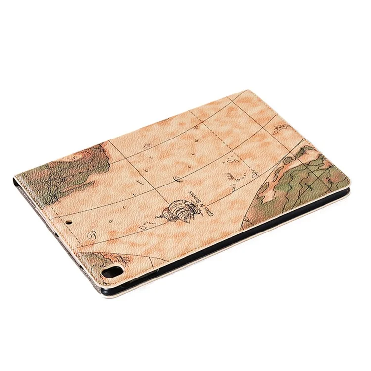 Map Pattern Wallet Stand Leather Tablet Casing for iPad 10.2 (2021) / (2020) / (2019) / Pro 10.5 (2017) - Light Brown