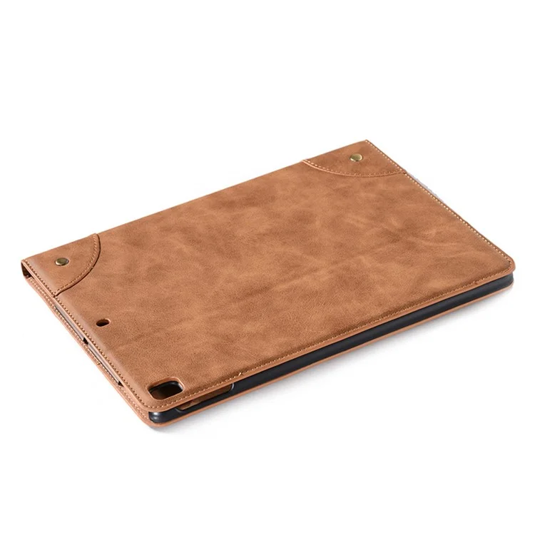 Retro Book Pattern Wallet Leather Tablet Casing for iPad 10.2 (2021) / (2020) / (2019) / Pro 10.5 (2017) - Brown