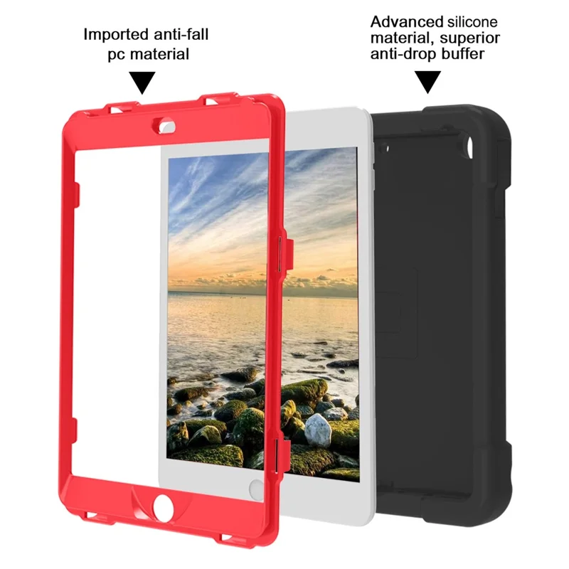 Tablet Case for iPad 10.2 (2021) / (2020) / (2019) Swivel Handle Kickstand PC + Silicone Protection Cover - Black / Red