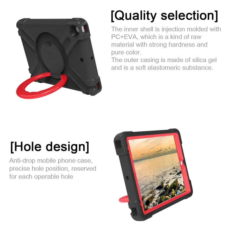Tablet Case for iPad 10.2 (2021) / (2020) / (2019) Swivel Handle Kickstand PC + Silicone Protection Cover - Black / Red