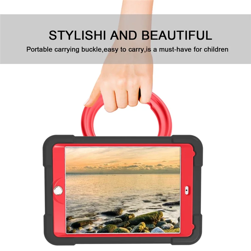 Tablet Case for iPad 10.2 (2021) / (2020) / (2019) Swivel Handle Kickstand PC + Silicone Protection Cover - Black / Red