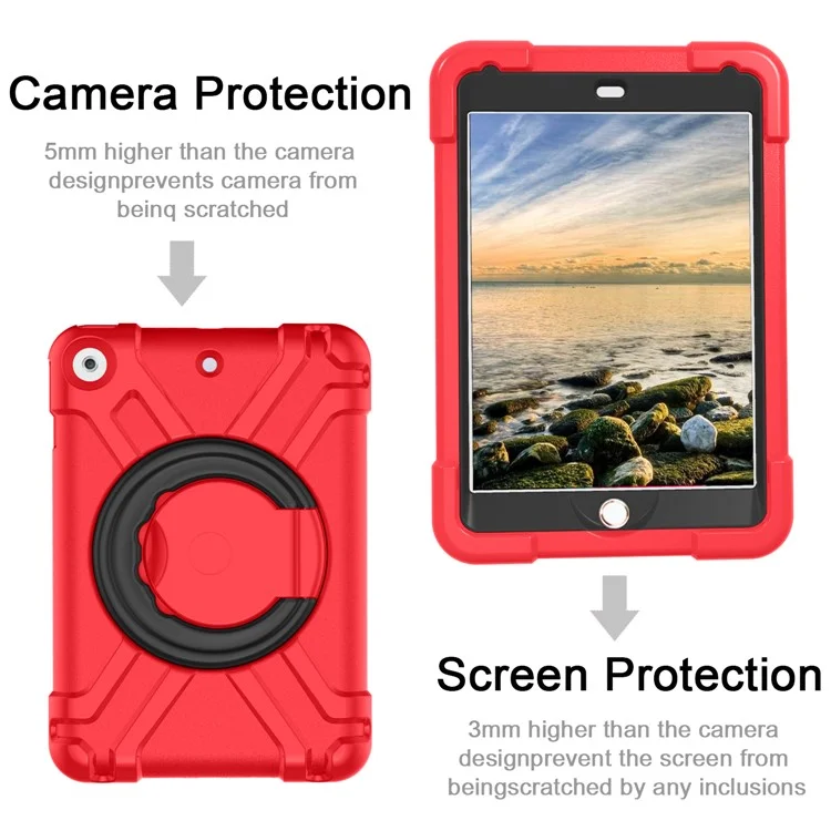 360° Swivel PC + Silicone Tablet Protection Case with Handle Kickstand for iPad 10.2 (2021)/(2020)/(2019) - Red/Black