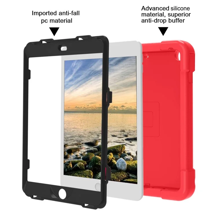 360° Swivel PC + Silicone Tablet Protection Case with Handle Kickstand for iPad 10.2 (2021)/(2020)/(2019) - Red/Black