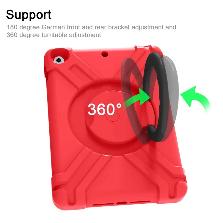 360° Swivel PC + Silicone Tablet Protection Case with Handle Kickstand for iPad 10.2 (2021)/(2020)/(2019) - Red/Black