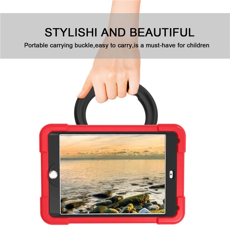 360° Swivel PC + Silicone Tablet Protection Case with Handle Kickstand for iPad 10.2 (2021)/(2020)/(2019) - Red/Black