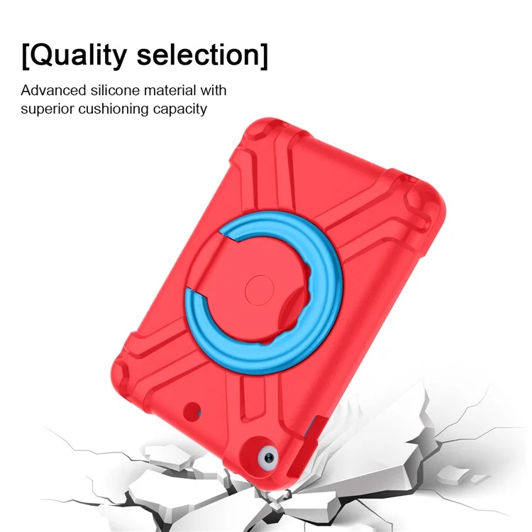 Étui pour iPad 10,2 (2021) / (2020) / (2019) avec Poignée Rotative et Support Béquille Coque PC + Silicone de Protection - Rouge / Bleu