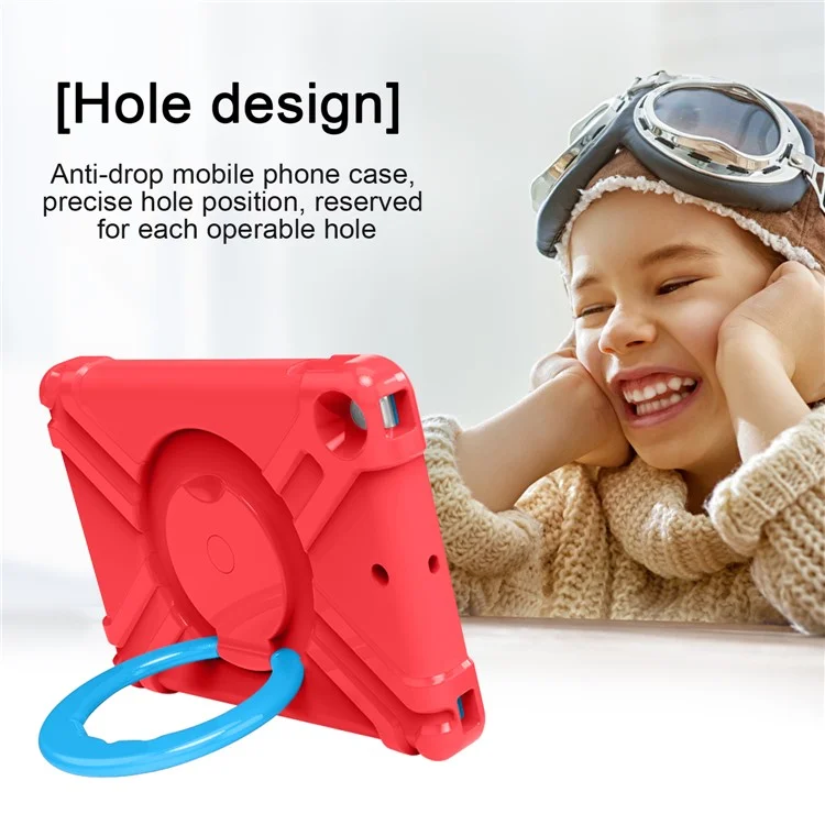 Étui pour iPad 10,2 (2021) / (2020) / (2019) avec Poignée Rotative et Support Béquille Coque PC + Silicone de Protection - Rouge / Bleu