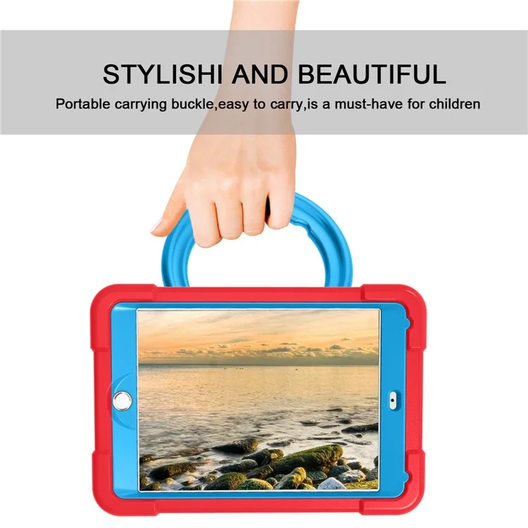 Étui pour iPad 10,2 (2021) / (2020) / (2019) avec Poignée Rotative et Support Béquille Coque PC + Silicone de Protection - Rouge / Bleu