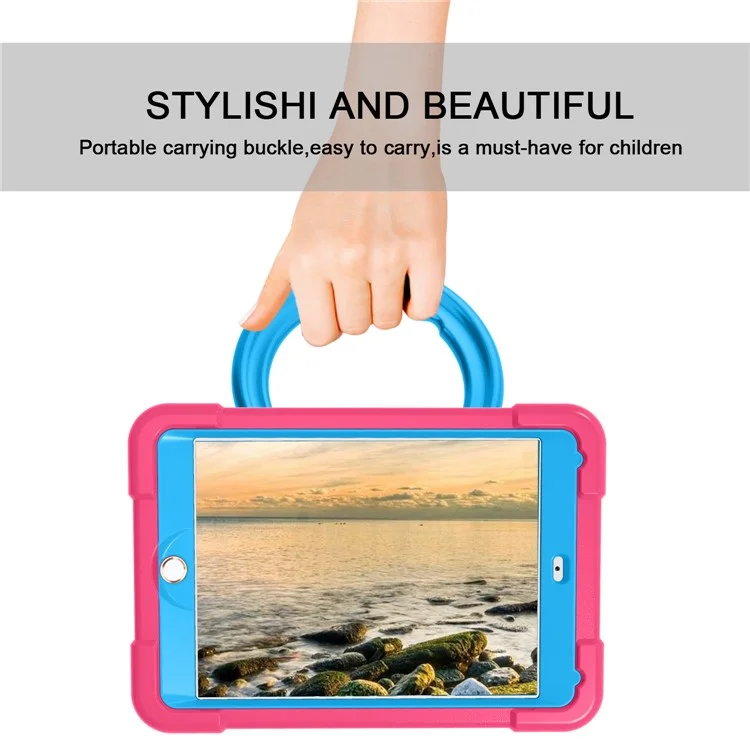Étui pour iPad 10,2 (2021) / (2020) / (2019) avec Poignée Rotative et Béquille - Coque de Protection PC + Silicone - Rose / Bleu