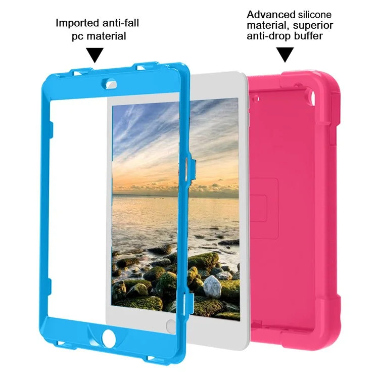 Étui pour iPad 10,2 (2021) / (2020) / (2019) avec Poignée Rotative et Béquille - Coque de Protection PC + Silicone - Rose / Bleu