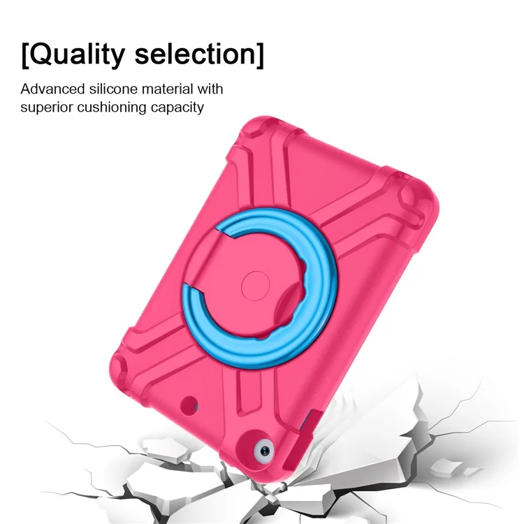 Étui pour iPad 10,2 (2021) / (2020) / (2019) avec Poignée Rotative et Béquille - Coque de Protection PC + Silicone - Rose / Bleu
