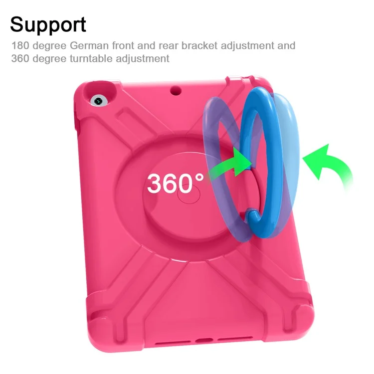 360° Swivel PC + Silicone Tablet Protection Case with Handle Kickstand for iPad 10.2 (2021)/(2020)/(2019) - Rose/Blue