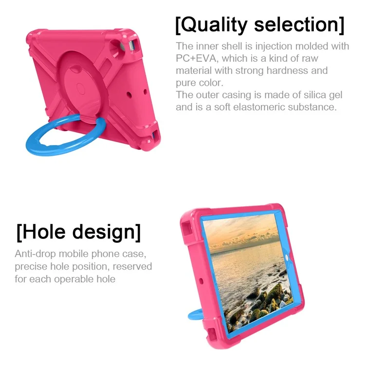 Étui pour iPad 10,2 (2021) / (2020) / (2019) avec Poignée Rotative et Béquille - Coque de Protection PC + Silicone - Rose / Bleu