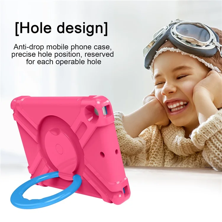 Étui pour iPad 10,2 (2021) / (2020) / (2019) avec Poignée Rotative et Béquille - Coque de Protection PC + Silicone - Rose / Bleu