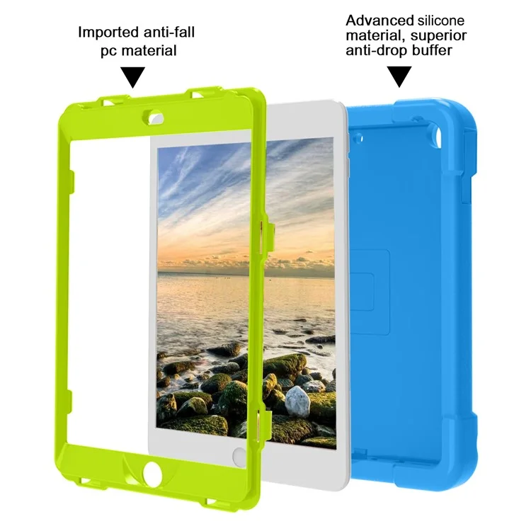 360° Swivel PC + Silicone Tablet Protection Case with Handle Kickstand for iPad 10.2 (2021)/(2020)/(2019) - Blue/Green