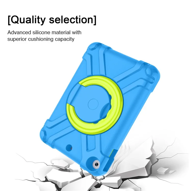 360° Swivel PC + Silicone Tablet Protection Case with Handle Kickstand for iPad 10.2 (2021)/(2020)/(2019) - Blue/Green