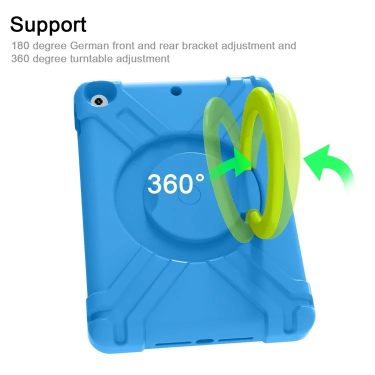 360° Swivel PC + Silicone Tablet Protection Case with Handle Kickstand for iPad 10.2 (2021)/(2020)/(2019) - Blue/Green