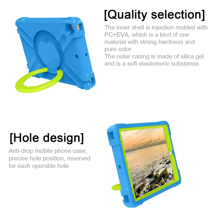 Capa para iPad 10.2 (2021) / (2020) / (2019) com Alça Giratória e Suporte de Apoio, Capa de Proteção em PC + Silicone - Azul / Verde