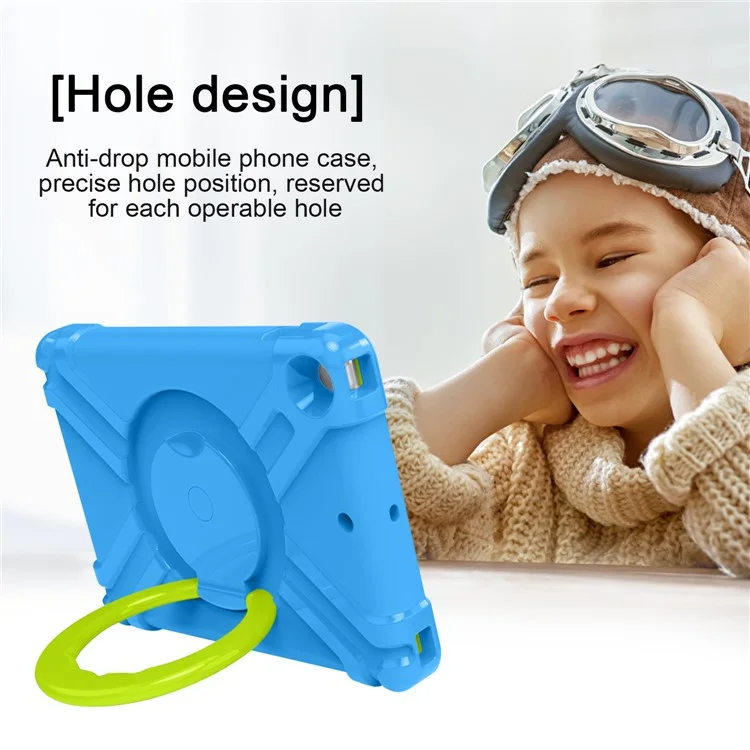 Capa para iPad 10.2 (2021) / (2020) / (2019) com Alça Giratória e Suporte de Apoio, Capa de Proteção em PC + Silicone - Azul / Verde