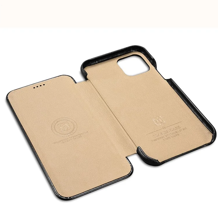 ICARER Genuine Leather Curved Screen Folio Flip Phone Case for iPhone 11 Pro 5.8-inch - Black