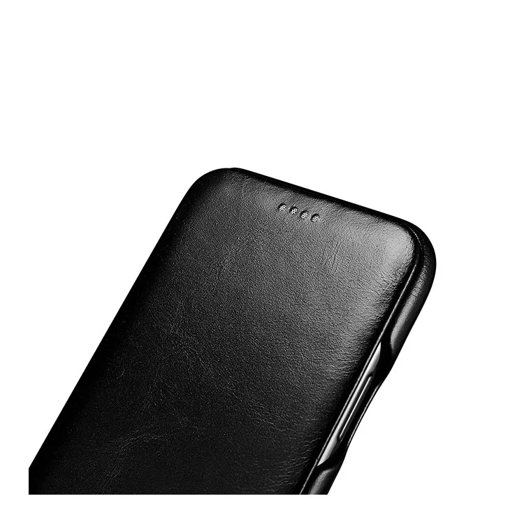 ICARER Genuine Leather Curved Screen Folio Flip Phone Case for iPhone 11 Pro 5.8-inch - Black