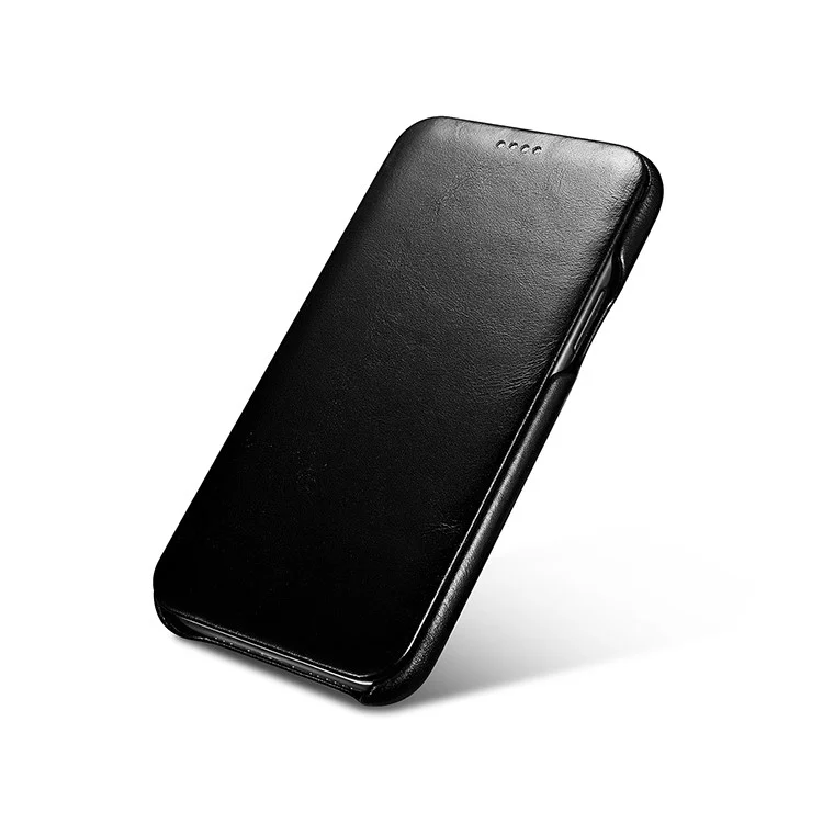 ICARER Genuine Leather Curved Screen Folio Flip Phone Case for iPhone 11 Pro 5.8-inch - Black