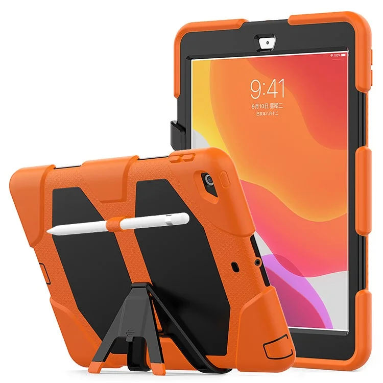 Anti-kratzer-stoßdämpfer Kickstand Pc+silikon Tablet Hybrid-hülle Für Ipad 10.2 (2020)/(2019) - Orange