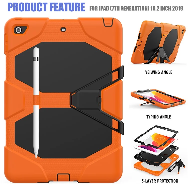 Anti-scratch Shockproof Kickstand PC+Silicone Tablet Hybrid Case for iPad 10.2 (2020)/(2019) - Orange