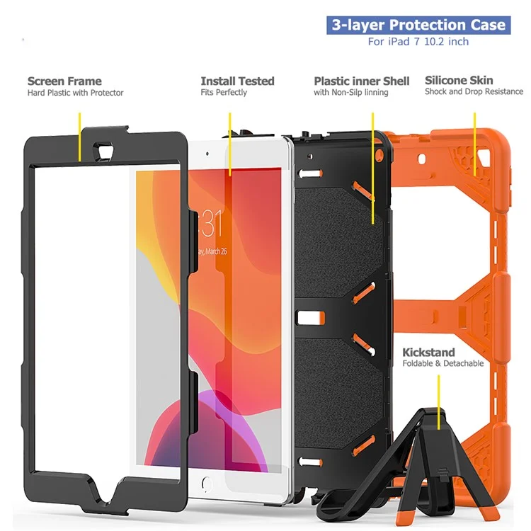 Anti-scratch Shockproof Kickstand PC+Silicone Tablet Hybrid Case for iPad 10.2 (2020)/(2019) - Orange