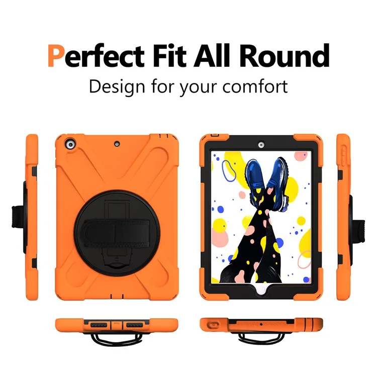 X-Shape PC + TPU Hybrid Case / 360 Degree Swivel Kickstand Shoulder Strap for iPad 10.2 (2021) / (2020) / (2019) - Laranja