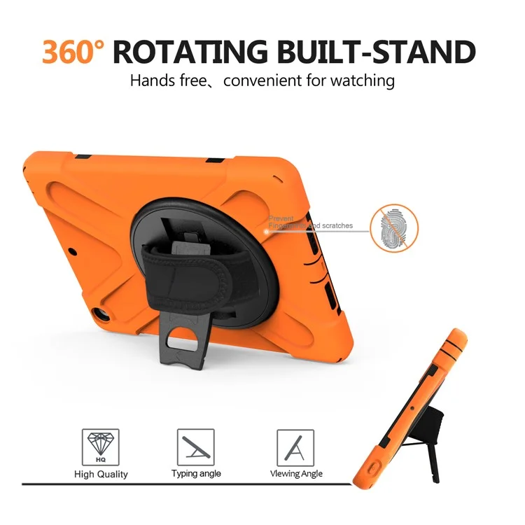 X-Shape PC + TPU Hybrid Case / 360 Degree Swivel Kickstand Shoulder Strap for iPad 10.2 (2021) / (2020) / (2019) - Laranja