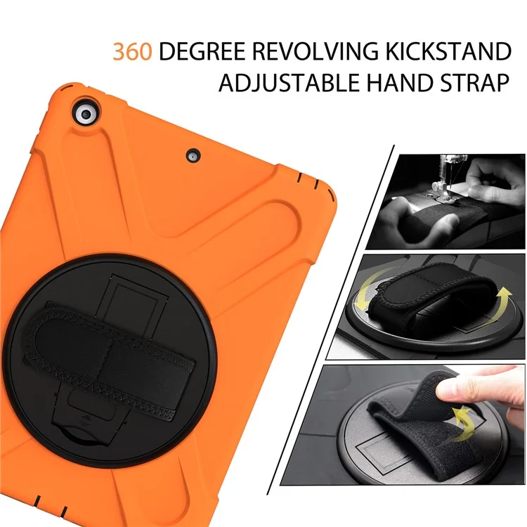 X-Shape PC + TPU Hybrid Case / 360 Degree Swivel Kickstand Shoulder Strap for iPad 10.2 (2021) / (2020) / (2019) - Laranja