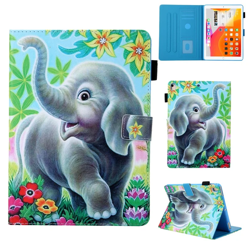 Patterned Leather Stand Card Holder Tablet Case for iPad 9.7-inch (2018)/(2017)/Air 2/Air (2013) - Elephant