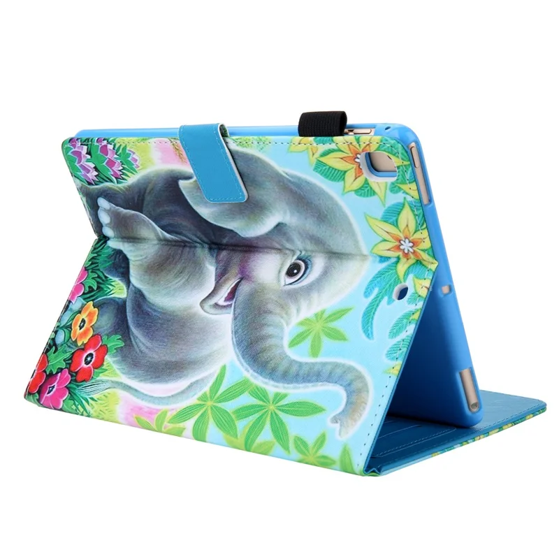 Patterned Leather Stand Card Holder Tablet Case for iPad 9.7-inch (2018)/(2017)/Air 2/Air (2013) - Elephant