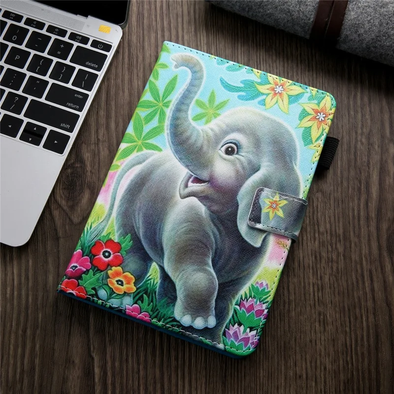 Patterned Leather Stand Card Holder Tablet Case for iPad 9.7-inch (2018)/(2017)/Air 2/Air (2013) - Elephant