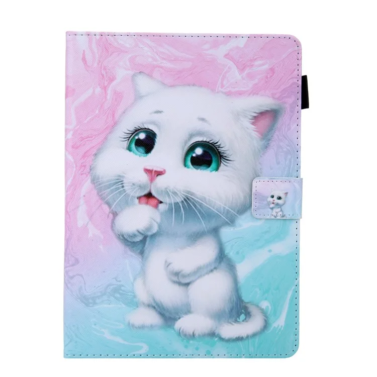 Supreme Series Motherned Leather Card Holder Tablet Basing Pour Ipad 10.2 (2021) / (2020) / (2019) / Air 10,5 Pouces (2019) / Pro 10.5-pouces (2017) - Chat Blanc