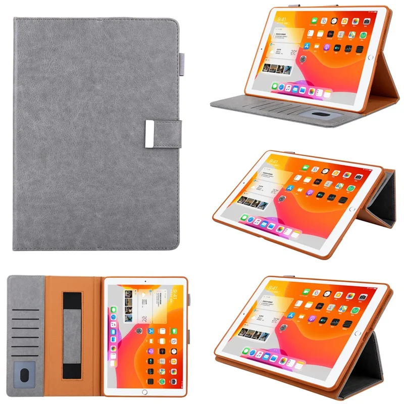 Multiple Viewing Foldable Stand Leather Wallet Tablet Case for iPad 10.2 (2021)/(2020)/(2019)/Pro 10.5-inch (2017)/Air 10.5 inch (2019) - Grey